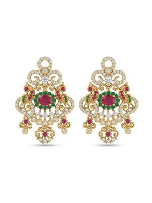 Fancy Mayil Ruby Stone Silver Drops-hover