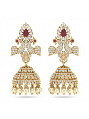 Silver Mayil Stone Stud With Pearl Jhumka-hover