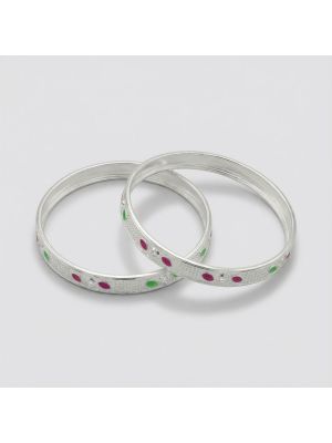Pink & Green Dots Silver Baby Bangles-hover