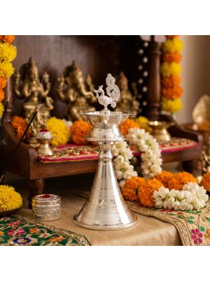 Traditional Mayil Silver Vilakku-hover