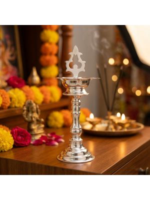 Ornate Stem and Decorative Silver Vilaku -hover