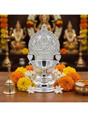 Traditional Silver Lakshmi Vilaku -hover