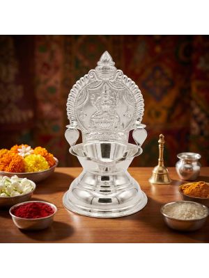 Traditional Silver Lakshmi Vilaku -hover