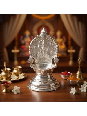 Traditional Silver Lakshmi Vilaku -hover