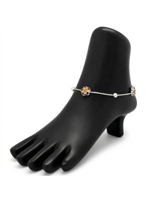 Silver Flower Enamel Nazar Kolusu-hover