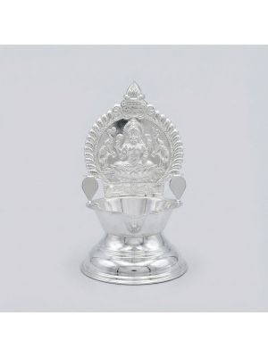 Sacred Lakshmi Motif Silver Kamakshi Vilakku-hover