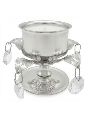 Luxury Silver Pedestal Candle Stand with Hanging Crystals-hover
