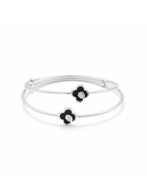 Black Flower Enamel Silver Baby Bangles-hover