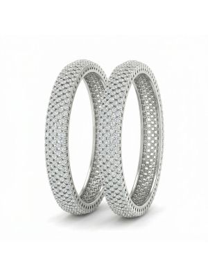 Sparkling Silver Stone Pave Bangles-hover