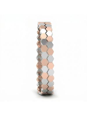 Two Tone Rose and Silver Honeycomb Bangle-hover