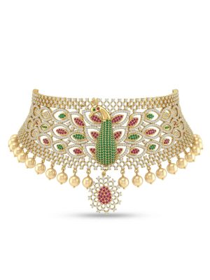 Silver Casting Mayil Choker Necklace-hover