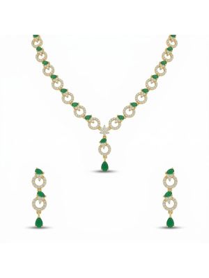 Silver Casting Emerald Teardrop Necklace Set-hover
