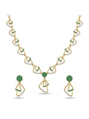 Classic Silver Emerald Triangle Necklace Set-hover
