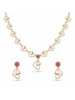 Classic Silver Ruby Triangle Necklace Set-hover