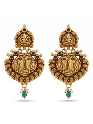 Antique Lakshmi Emerald Silver Drops-hover