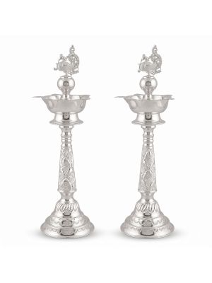 Traditional Mayil Silver Kuthu Vilakku Set-hover
