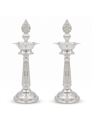 Traditional Casting Murugan Silver Vilakku Set-hover