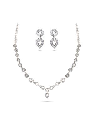 Elegant Leaf Design Silver Necklace Set-hover