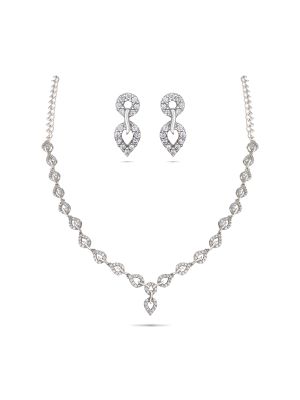 Elegant Leaf Design Silver Necklace Set-hover