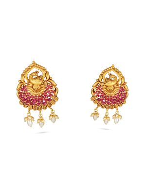 Peacock Pearl Drop Earrings-hover