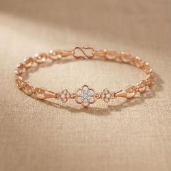 Flower Motif Linked Diamond Rose Bracelet