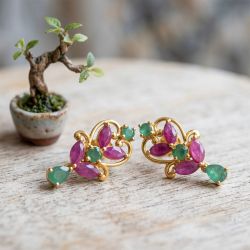 Radiant Ruby Botanical Diamond Drop Earrings