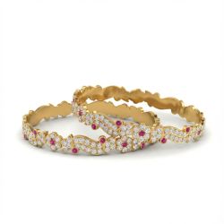 Pink Floral Sparkle Gold Bangles 