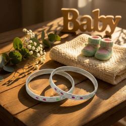 Pink & Green Dots Silver Baby Bangles