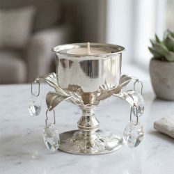 Luxury Silver Pedestal Candle Stand with Hanging Crystals