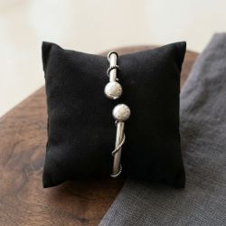 Silver Twin Ball Bangle with Spiral Rope
