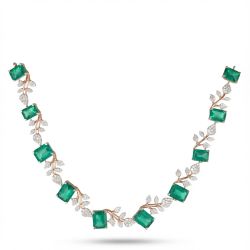 Emerald Leaf Rose Diamond Necklace-hover