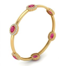 Exquisite Oval Ruby Halo Diamond Bangle-hover