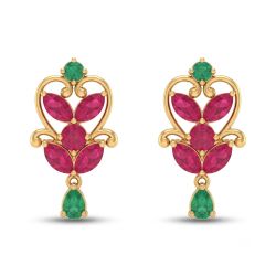 Sovereign Ruby Emerald Leaf Diamond Earrings-hover
