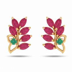 Mayura Leaf Ruby Emerald Diamond Studs-hover