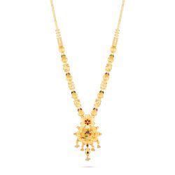 Traditional Multi-Stone Floral Gold Long Malai-hover