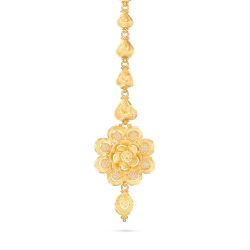 Gold Floral Motif Nethichudi with Drops-hover