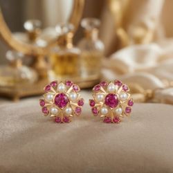 Floral Pearl Stone Stud-hover