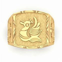 Gents Signet Textured Gold Ring-hover