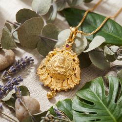 Gold Lakshmi Nakshi Pendant with Ruby stone-hover