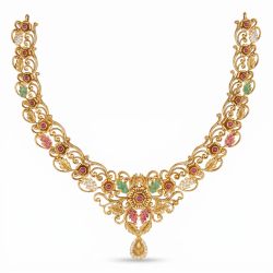 Luxurious Floral Pattern Gold Necklace-hover