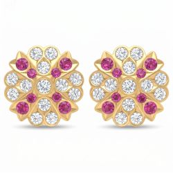 Origami Leaf Stone Gold Stud Earrings-hover
