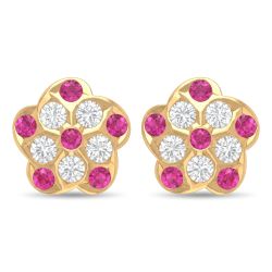Traditional Floral Stone Stud Gold Earrings-hover