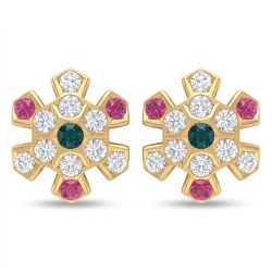 Modern Multi Stone Stud Gold Earrings-hover