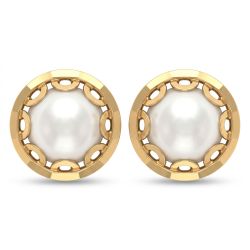 Modern Pearl Gold Stud Earrings-hover