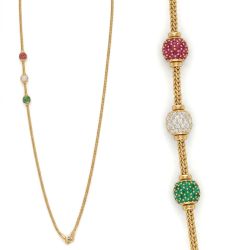 Antique Mugappu Gold Chain with stones-hover