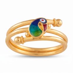 Regal Peacock Enamel Coiled Gold Ring-hover