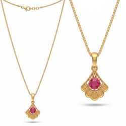 Pink Stone Fan Gold Pendant Chain-hover