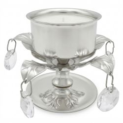 Luxury Silver Pedestal Candle Stand with Hanging Crystals-hover