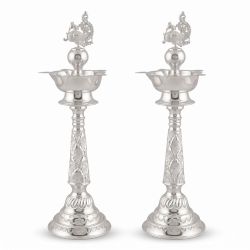 Traditional Mayil Silver Kuthu Vilakku Set-hover
