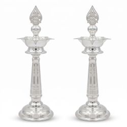 Traditional Casting Murugan Silver Vilakku Set-hover